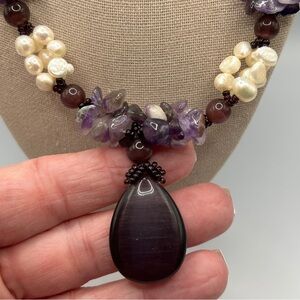 Artisan Crafted Amethyst & Pearl Beaded Necklace